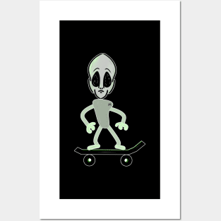 Alien on a Skateboard Posters and Art